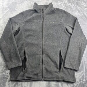 Eddie Bauer Fleece Jacket Men TL Gray Full Zip Mock Neck Tall Soft Warm